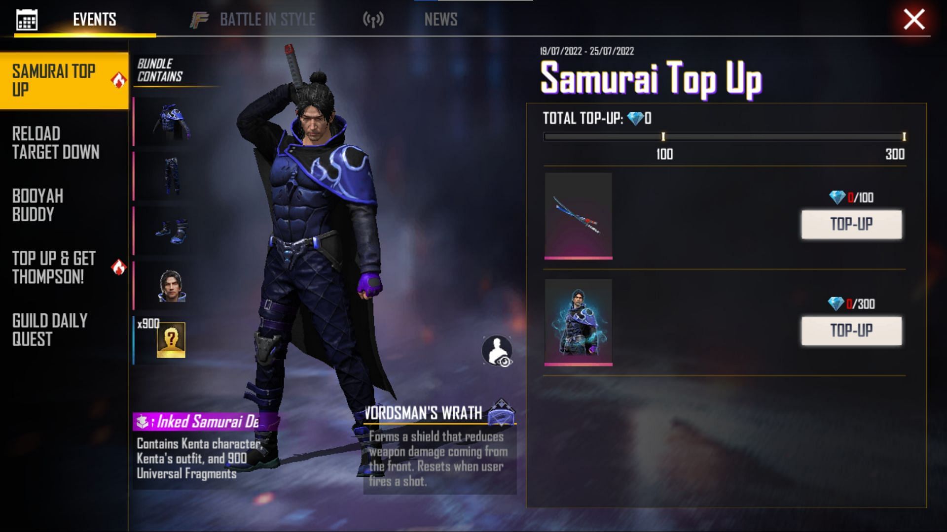 Select the Samurai top-up and click the claim button (Image via Garena)