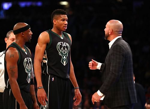 Giannis Antetokounpo and Jason Kidd against the New York Knicks