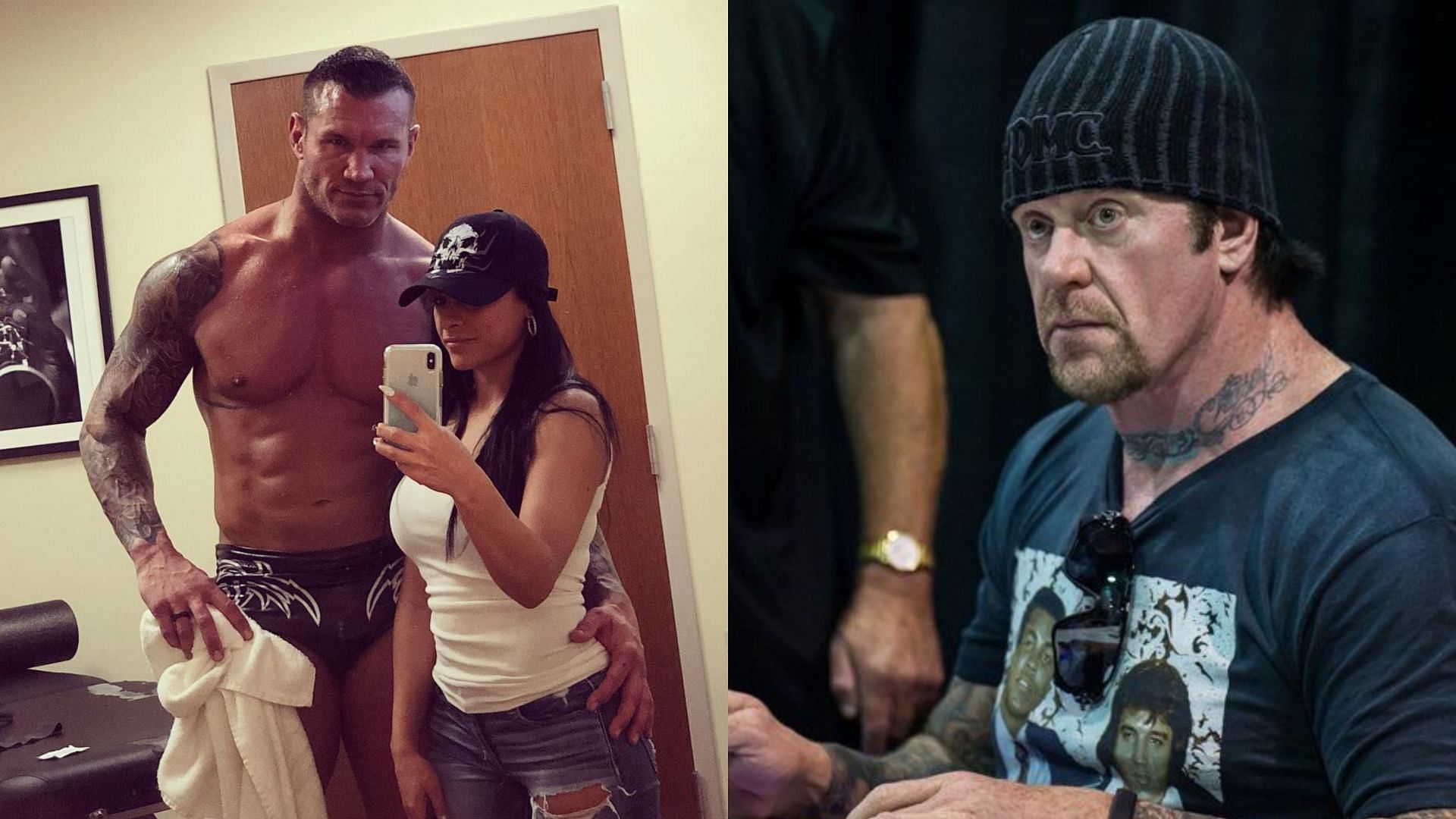 Randy Orton with his wife, Kim (left), and WWE Hall of Famer The Undertaker (right)