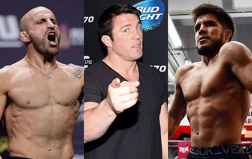 Alexander Volkanovski (left), Chael Sonnen (center) & Henry Cejudo (right)