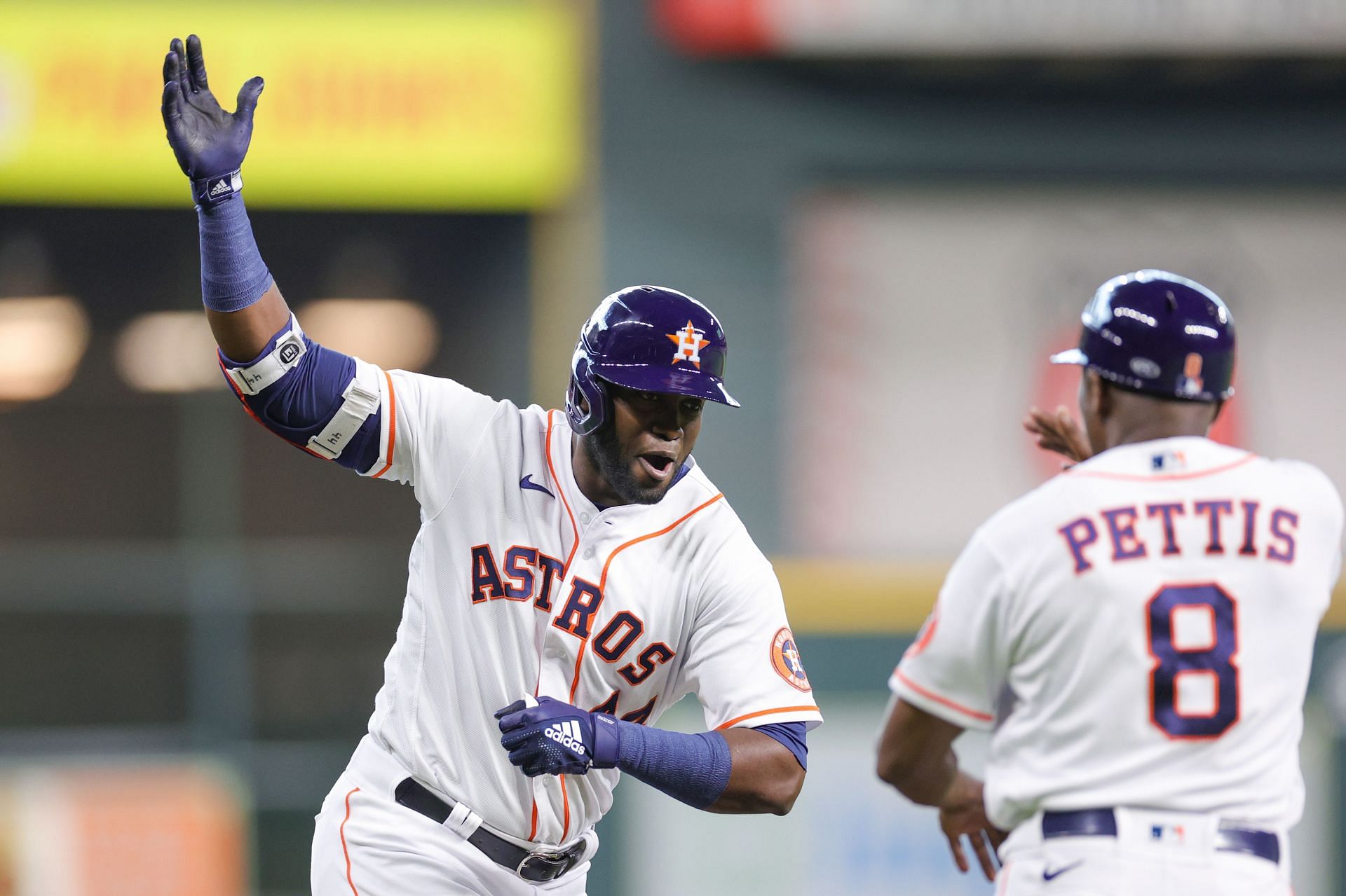 Yordan Alvarez of the Houston Astros after hitting a solo home run against the New York Mets