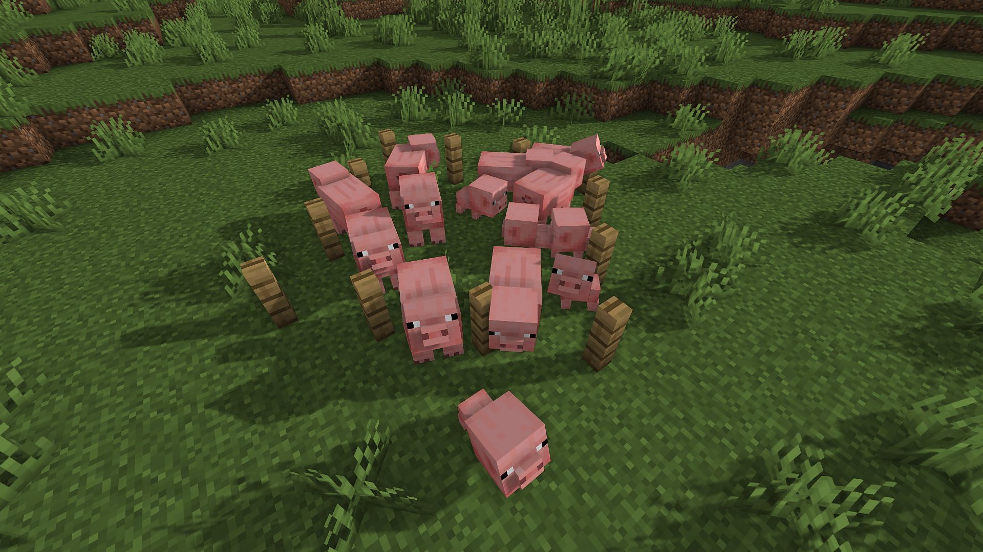 An example of a diagonal fence pig pen (Image via Minecraft)