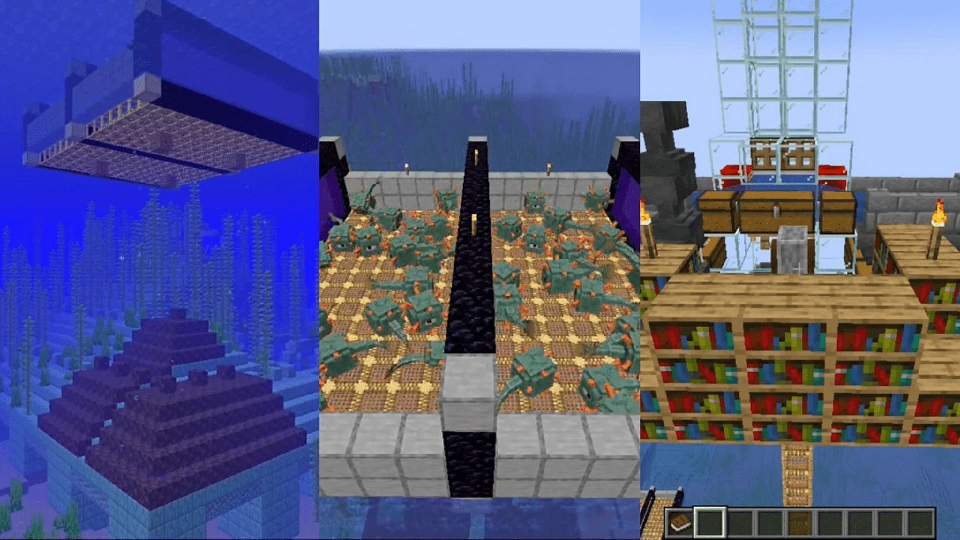 Various Minecraft mob farms that reward XP (Image via Mojang)