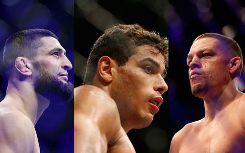 Khamzat Chimaev (L), Paulo Costa (M) and Nate Diaz (R)