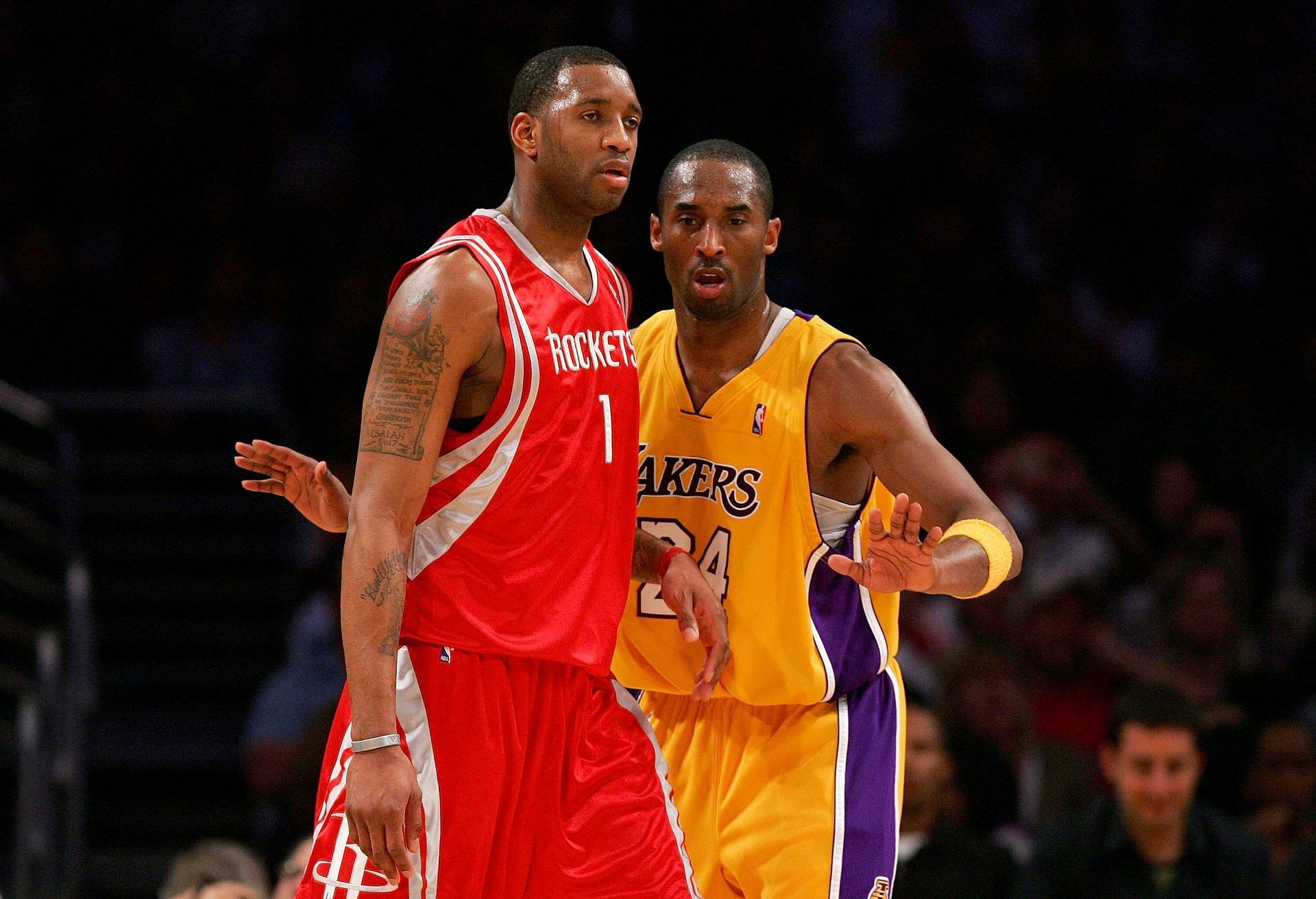 Tracy McGrady of the Houston Rockets and Kobe Bryant of the LA Lakers