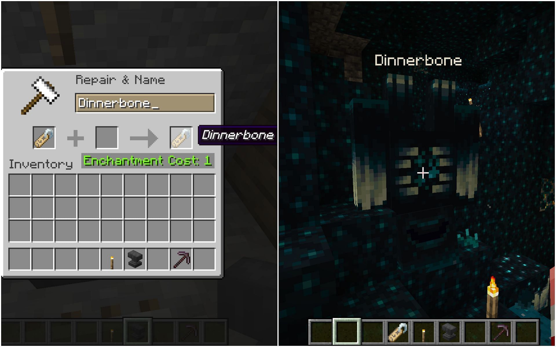 The Dinnerbone name tag will knock any crowd over (Image via Minecraft 1.19 update)