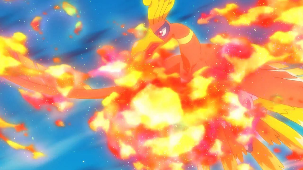 Ho-oh using Sacred Fire in the anime (Image via The Pokemon Company)