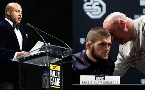 Ali Abdelaziz (left), and Khabib Nurmagomedov and Dana White (right). [Left image courtesy sherdog.com]