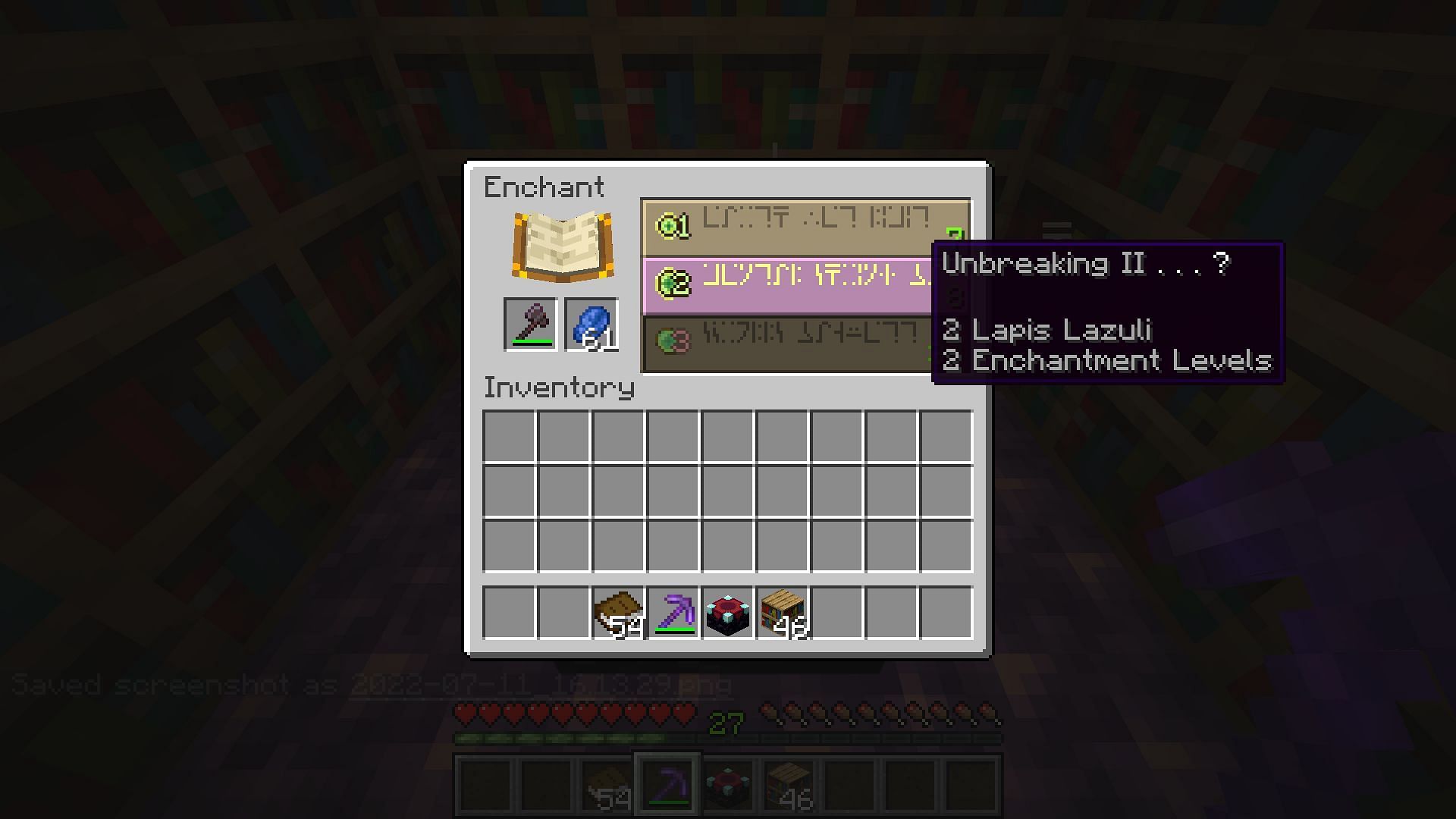 If players want to change the list, a lower-level gear can be enchanted (Image via Minecraft 1.19 update)