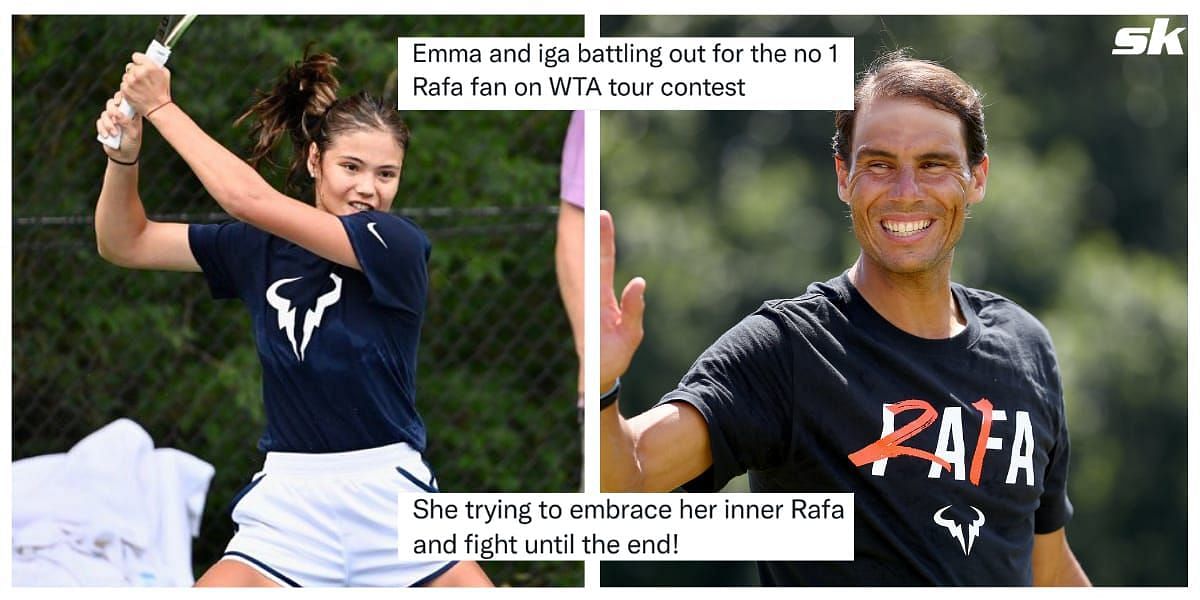 Tennis fans react to Emma Raducanu wearing a Rafael Nadal T-shirt at practice