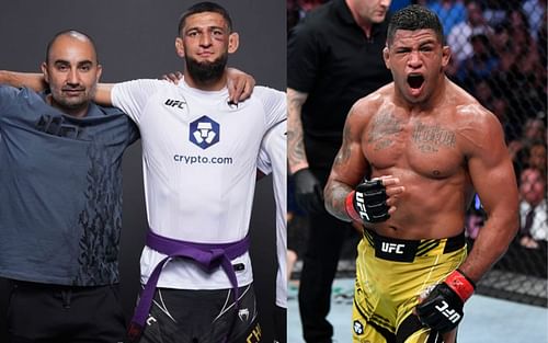 Andreas Michael (left), Khamzat Chimaev (middle)(Image via Instagram @Khamzat_Chimaev), and Gilbert Burns (right)(Image via Getty)