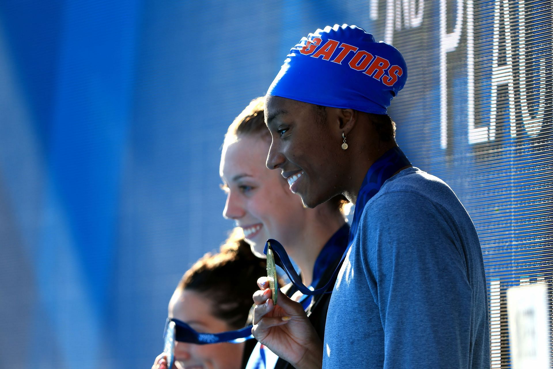 Natalie Hinds (in the foreground) after winning the gold at US Nationals