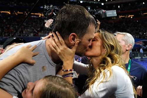 Tom Brady and Gisele Bundchen celebrate Super Bowl LIII win against Los Angeles Rams with a kiss