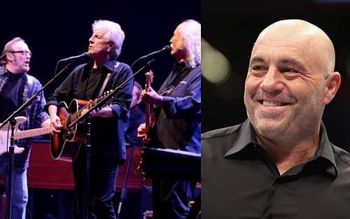 Stephen Stills, Graham Nash, and David Crosby (left), Joe Rogan (right) [Image courtesy of newsmax.com]