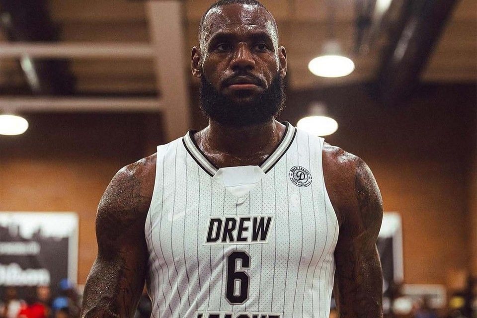 LeBron James at the Drew League with his trademark No. 6