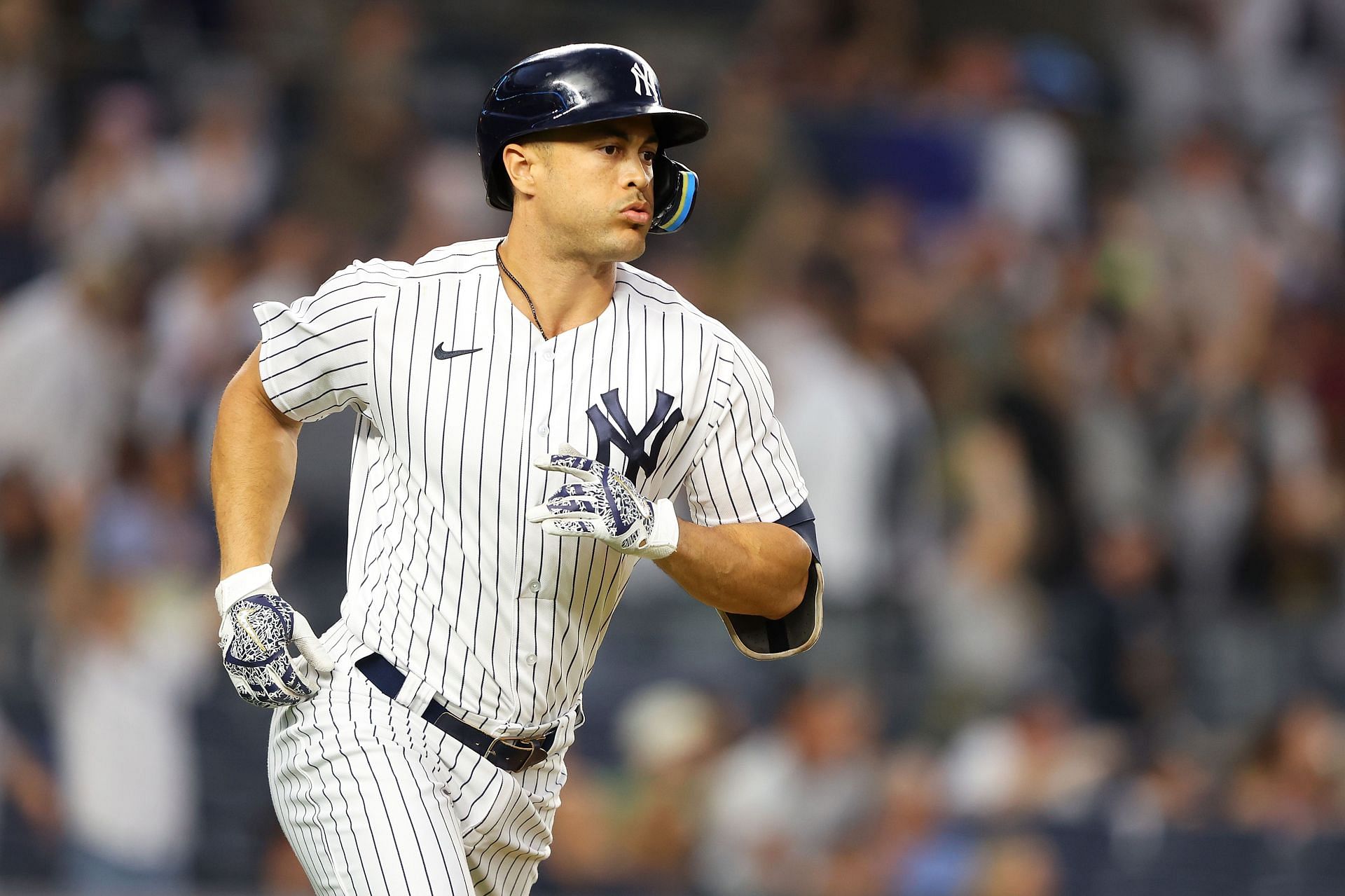 Giancarlo Stanton during an Oakland Athletics v New York Yankees game.