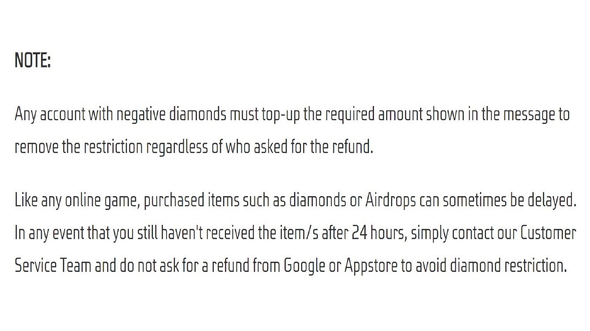 Users may also be restricted due to negative diamond (Image via Garena)