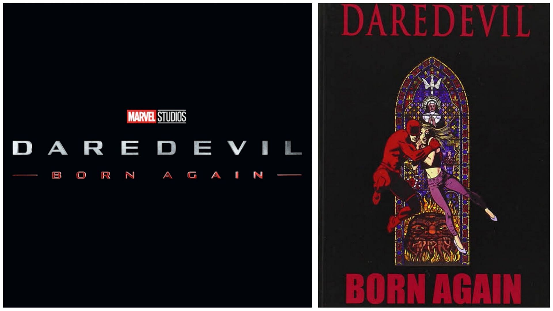 Daredevil: Born Again logo and comic cover (Image via Marvel Studios and Marvel Comics)