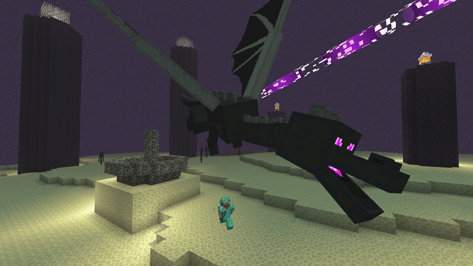 The Ender Dragon, the game&#039;s first and only required boss (Image via Minecraft)