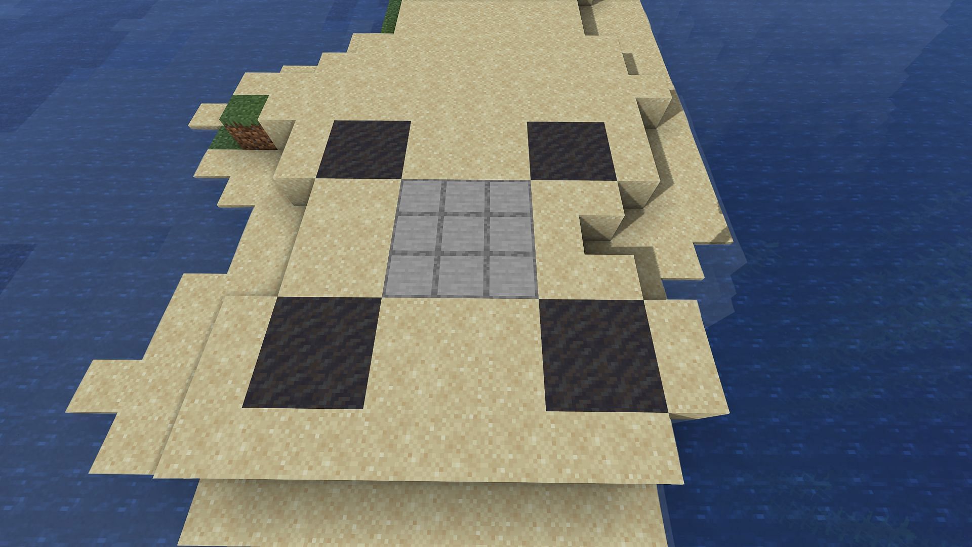 The three by three slab area and surrounding two by two mud areas (Image via Minecraft)