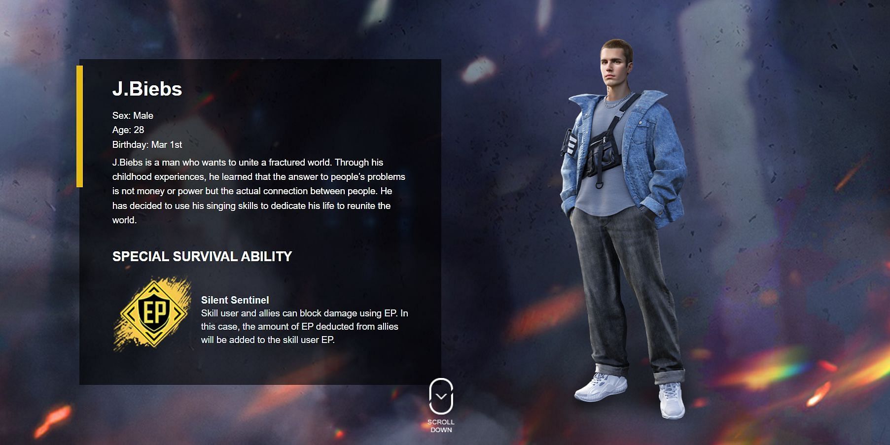 What the J.Biebs character will look like in the game (Image via Garena)