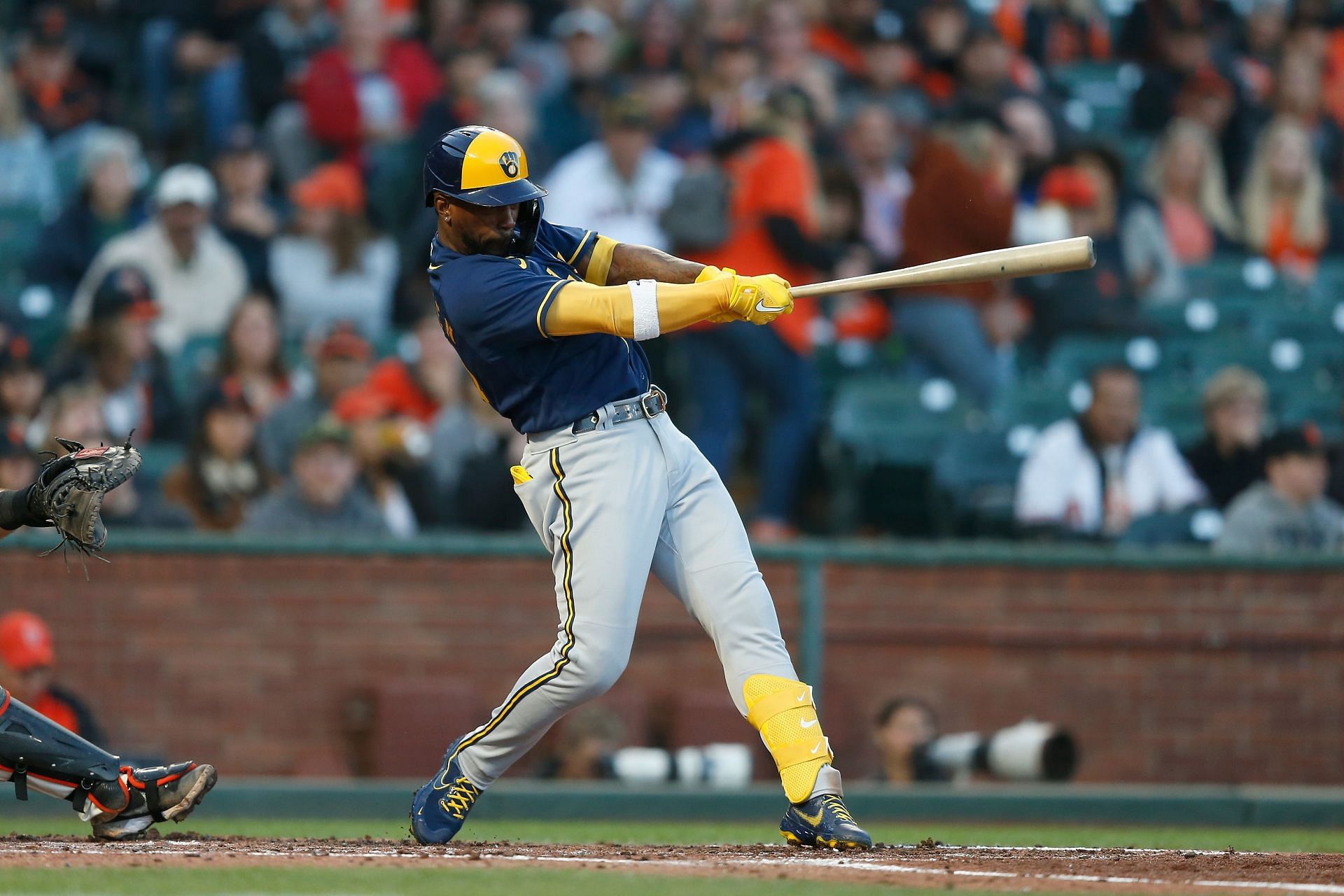 Andrew McCutchen hits a fly ball