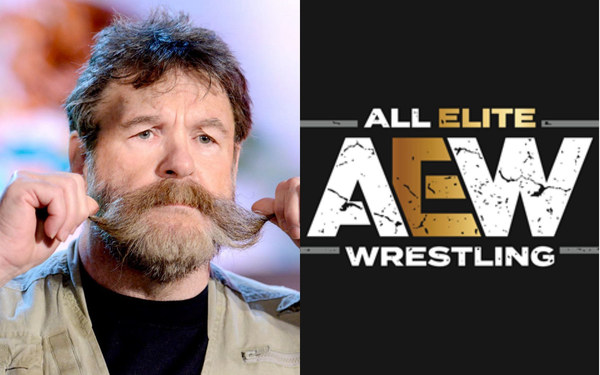Former WWE manager Dutch Mantell (left) and AEW logo (right).