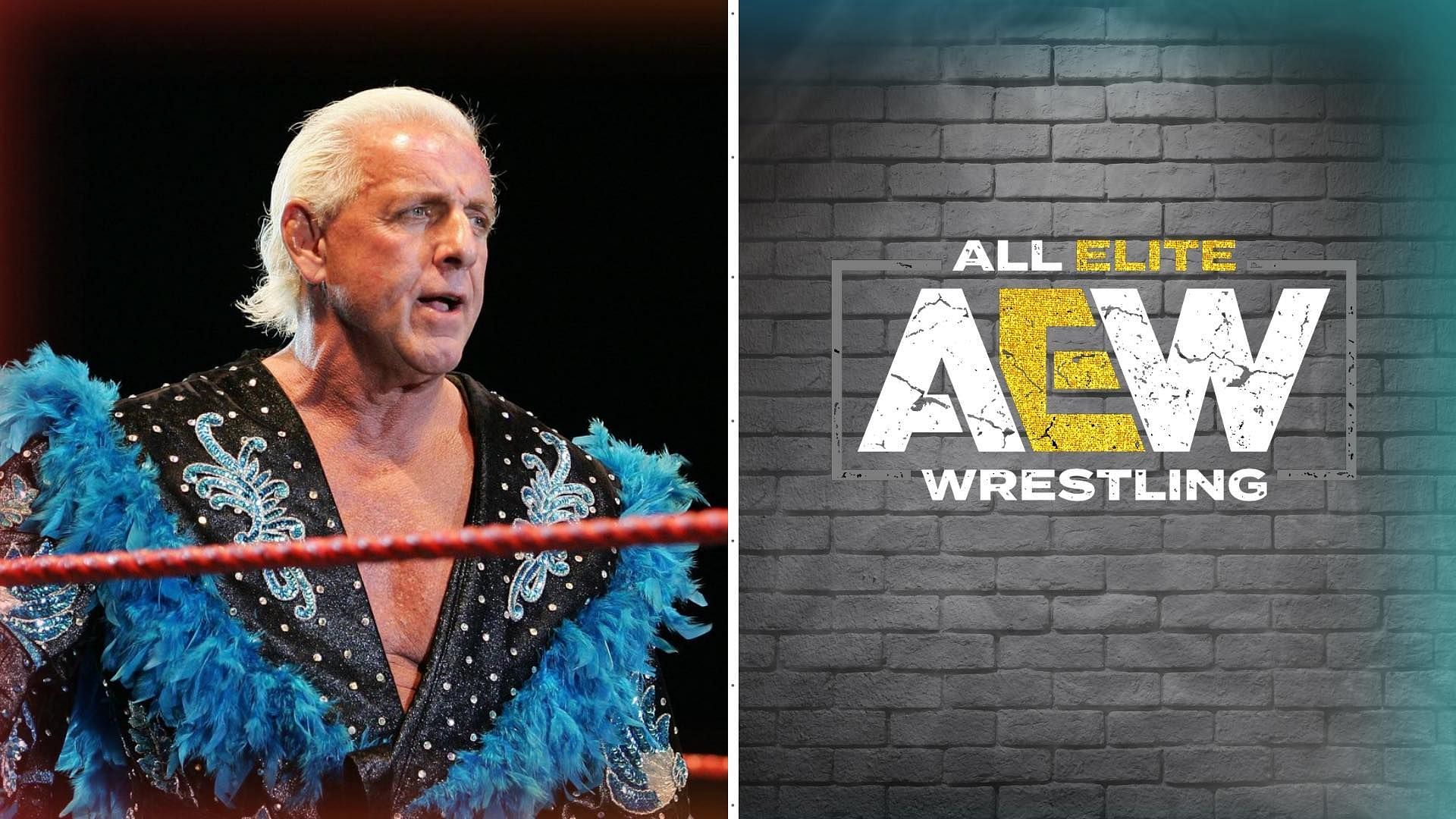 WWE Hall of Famer Ric Flair (L); AEW logo (R)