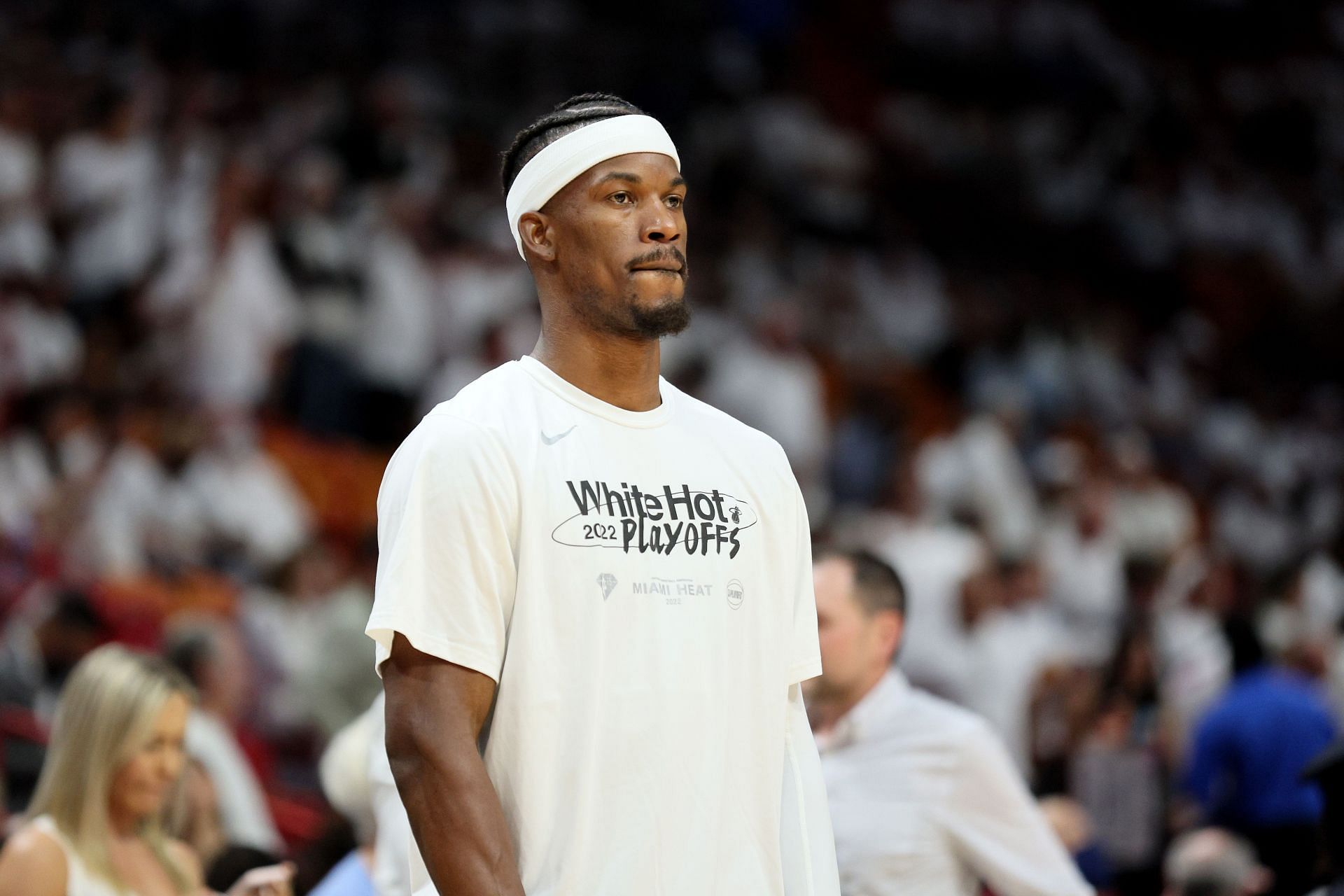 Jimmy Butler warms up ahead of a game