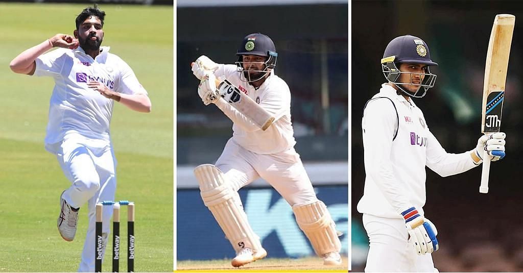 Mohammed Siraj (left), Rishabh Pant (centre) and Shubman Gill (right).