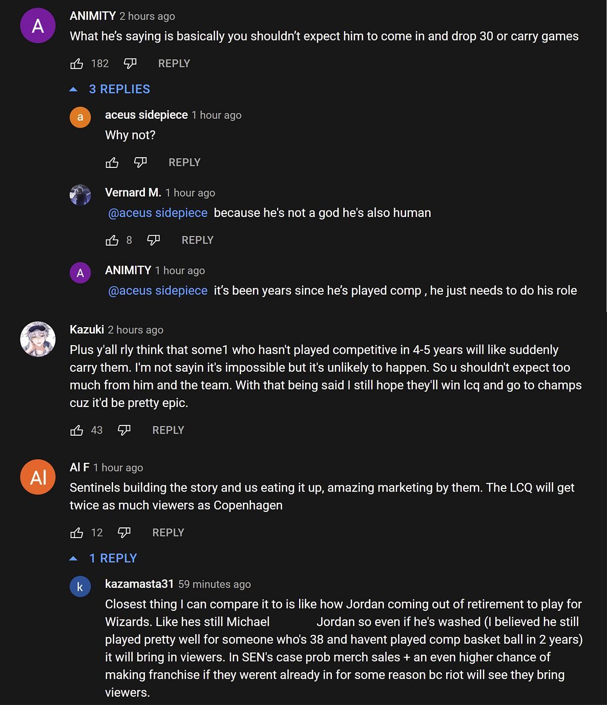 Fans in the YouTube comment section provide their take on the statements made by Sentinels Zellsis 1/2 (Image via Jett Shorts/YouTube)