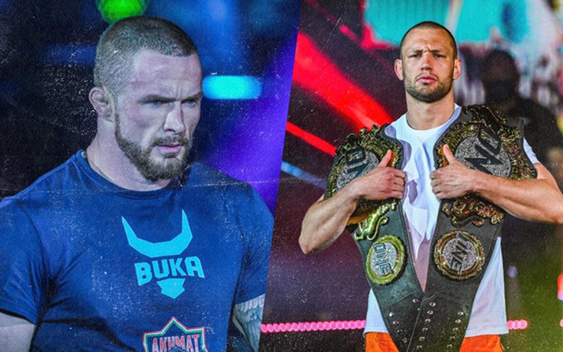 Vitaly Bigdash (L) has his eyes on Reinier de Ridder&#039;s (R) ONE middleweight world title. | [Photos: ONE Championship]