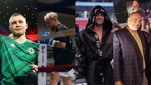 Carl Frampton (left, @theframpton), Jake Paul (left center, @jakepaul), Tommy Fury (right center, @tommyfury), John Fury (right, @gypsyjohnfury) [images courtesy of Instagram]