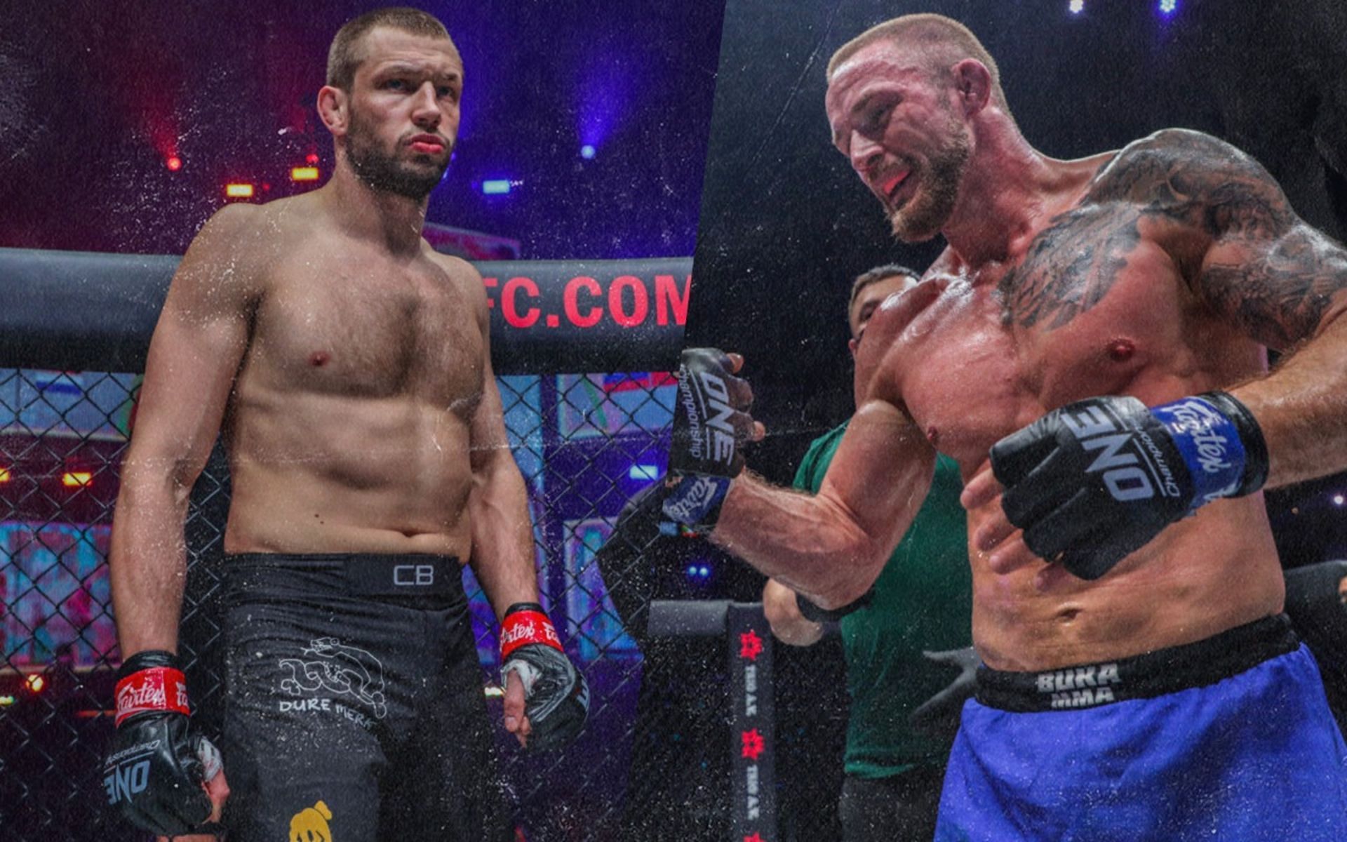 (left) Reinier de Ridder goes toe-to-toe with (right) Vitaly Bigdash at ONE 159 [Credit: ONE Championship]