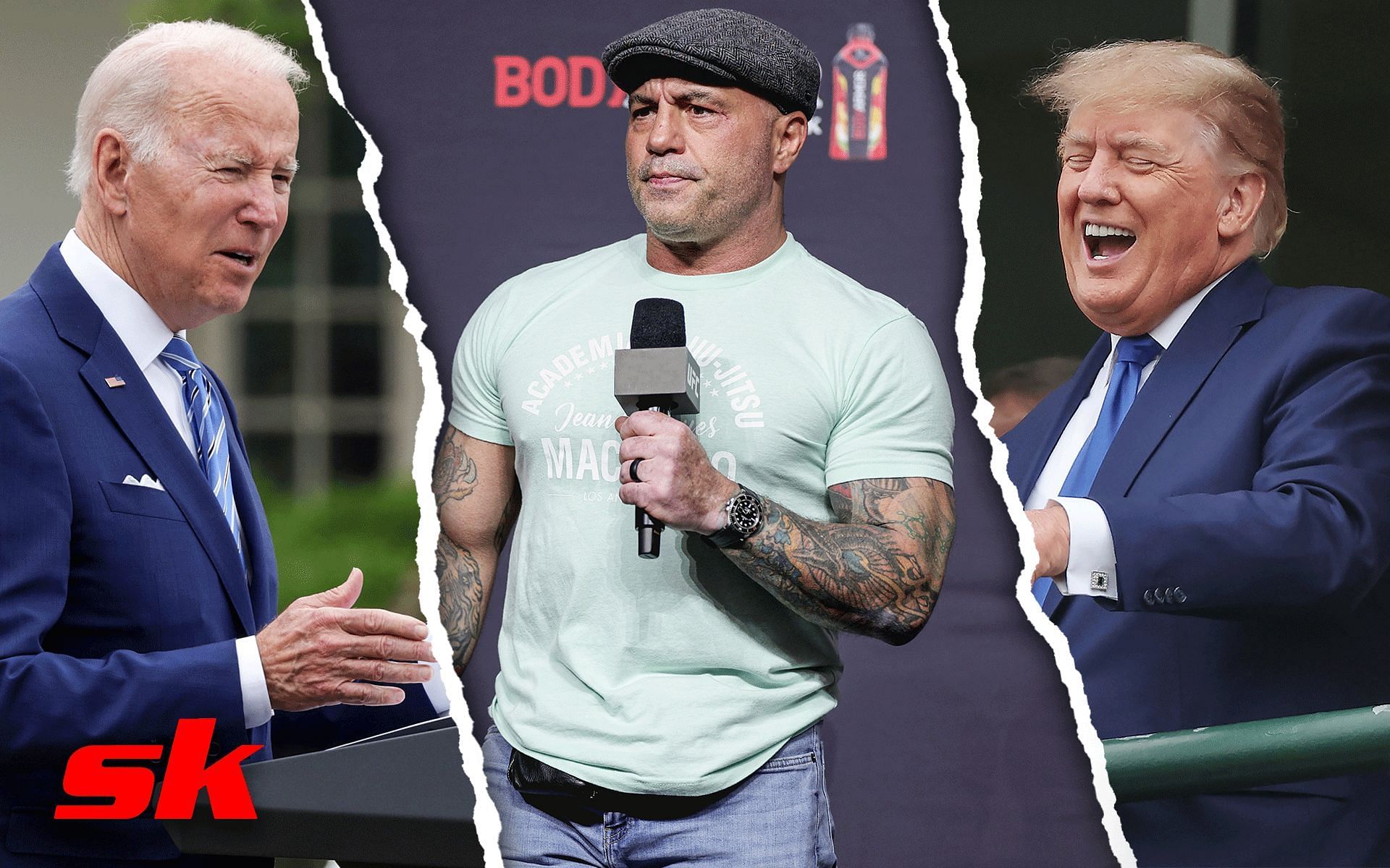 L-R: Joe Biden, Joe Rogan, and Donald Trump