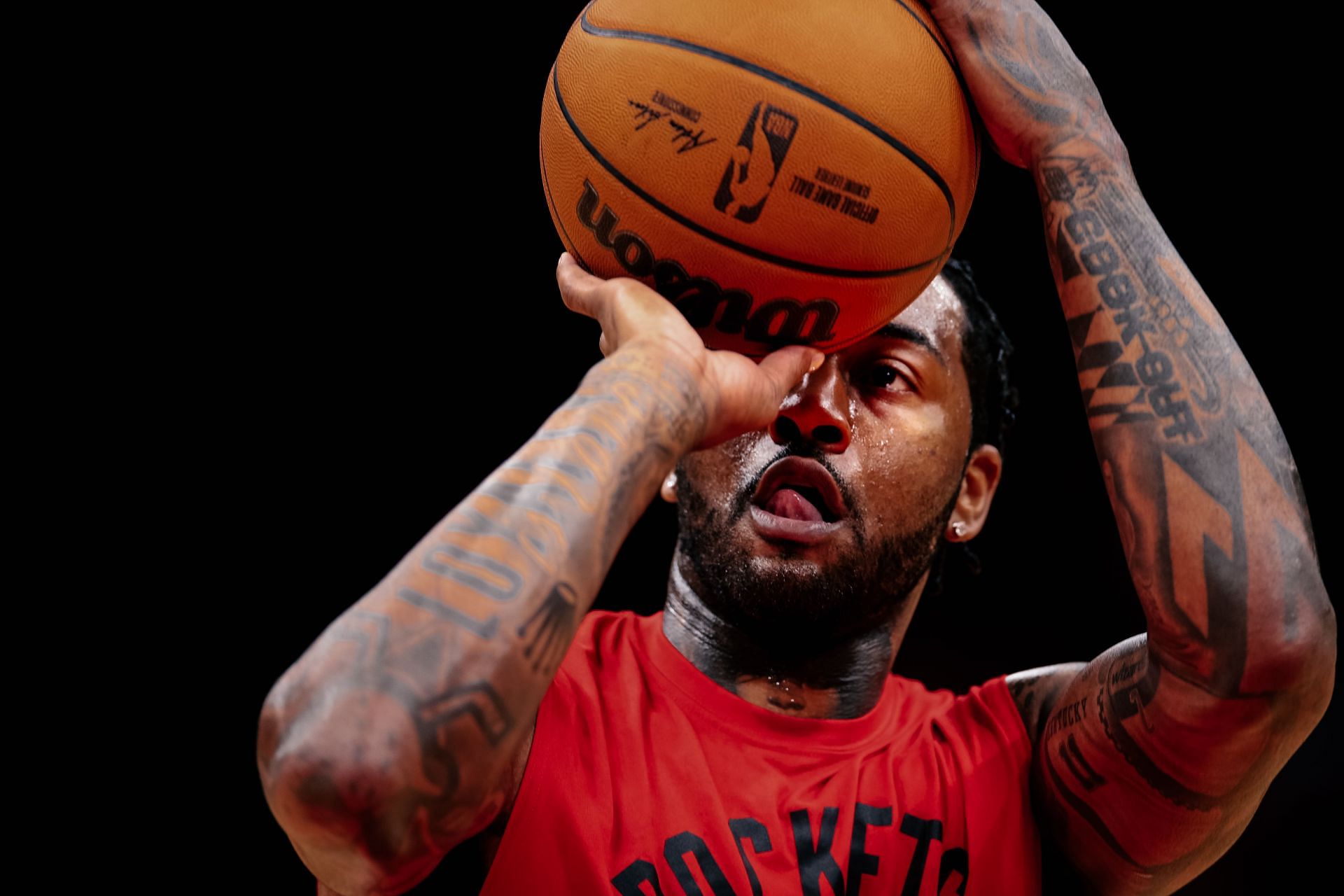 John Wall warms up before a Chicago Bulls v Houston Rockets game this year.