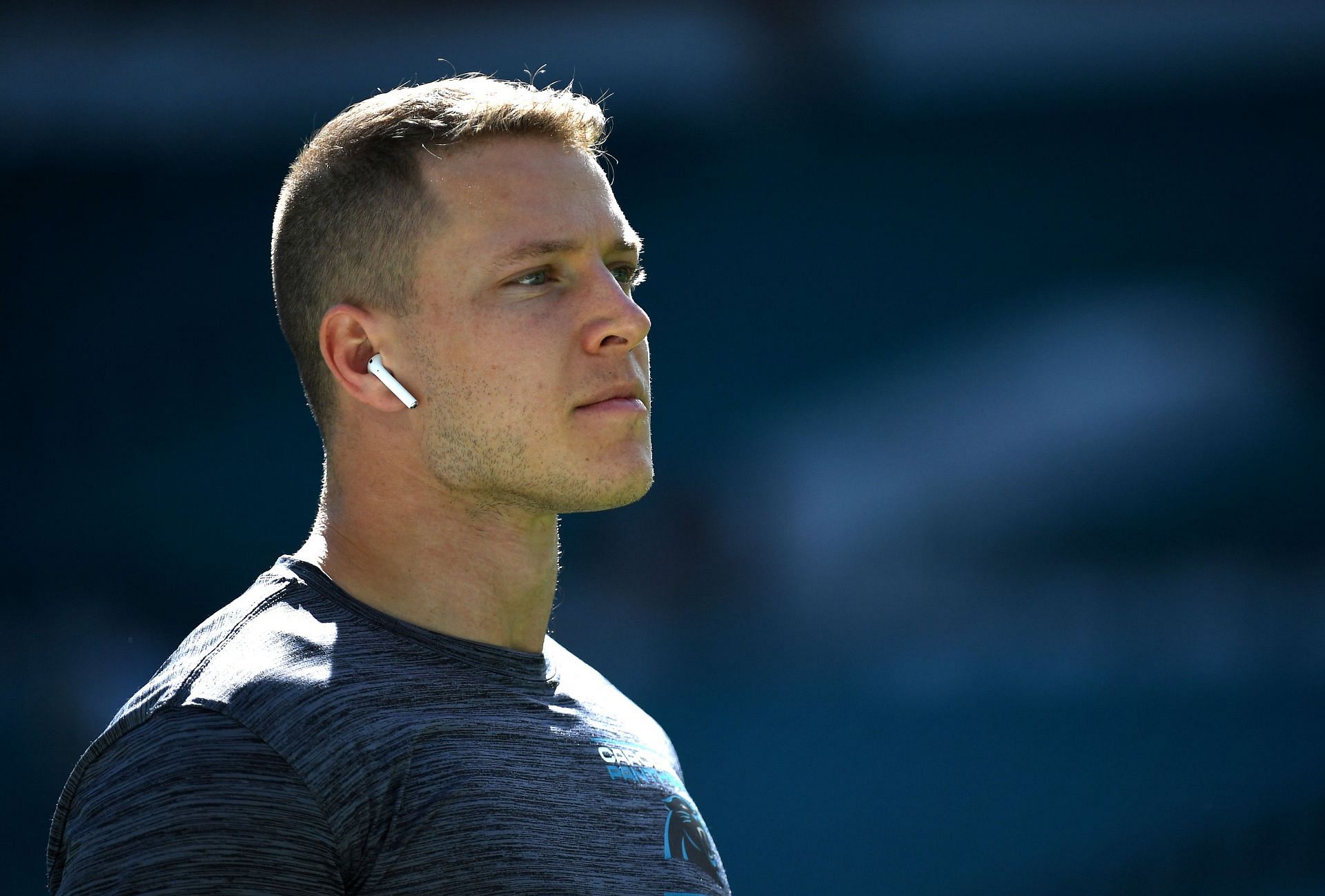 Christian McCaffrey at Carolina Panthers v Miami Dolphins NFL game