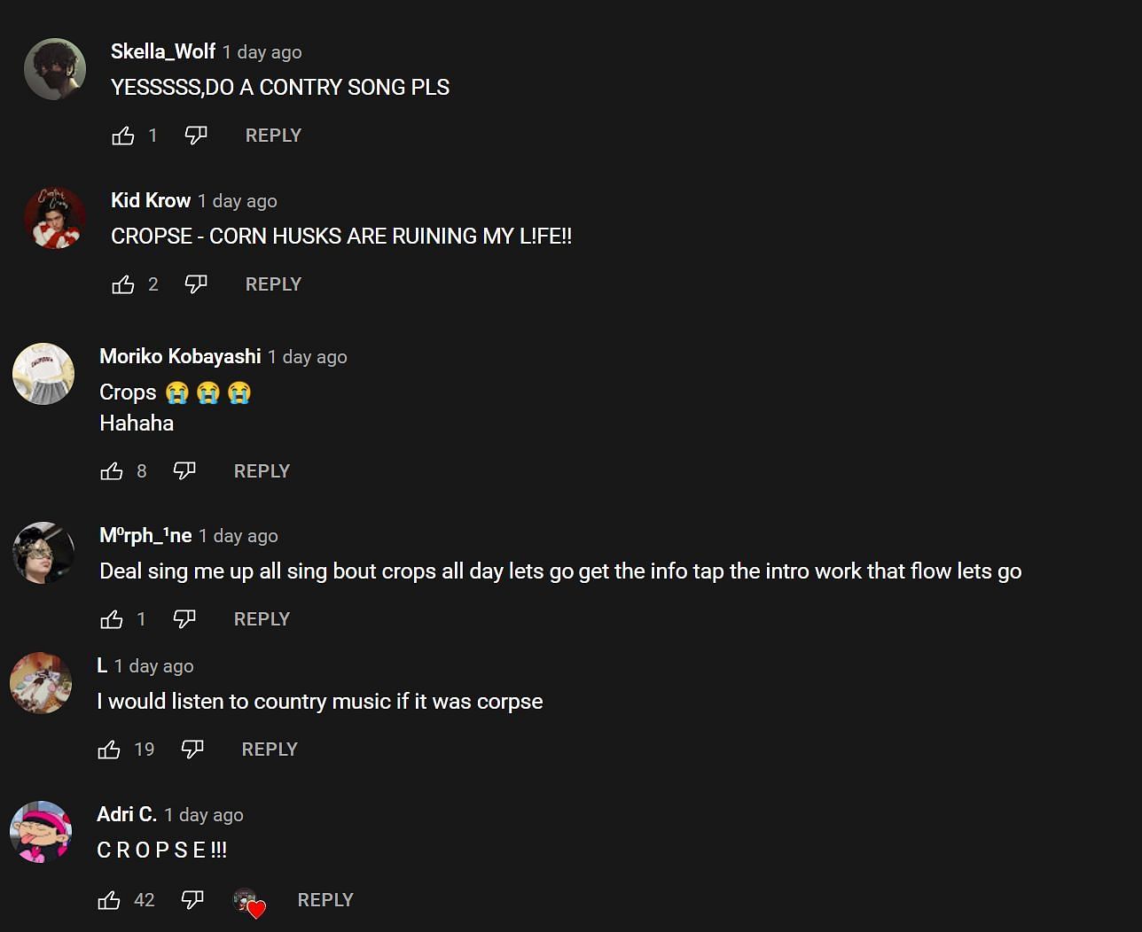 Fans react to the hilarious stage name (Image via The Corpse Squad YouTube)