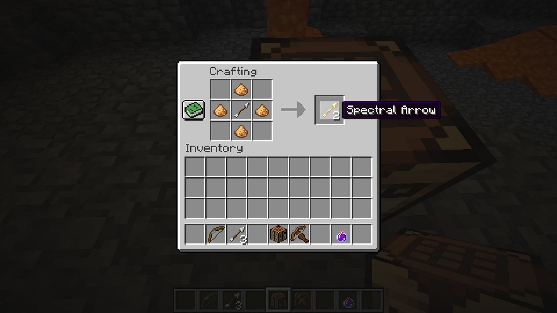 Crafting recipe for spectral arrows (Image via Minecraft 1.19)