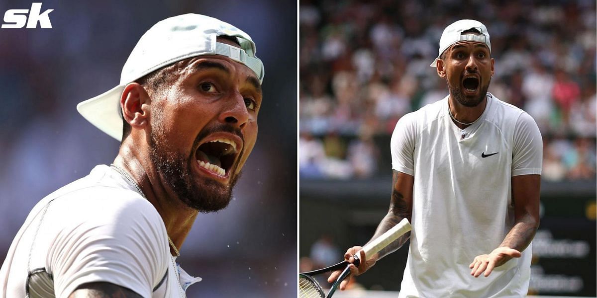 Nick Kyrgios reacts during the 2022 Wimbledon final against Novak Djokovic