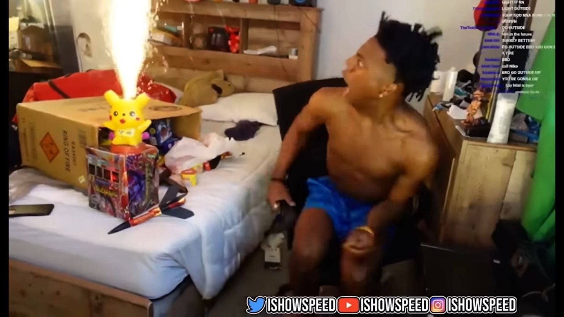 IShowSpeed mistakenly lights cracker inside his bedroom (Image via- Live Speedy)