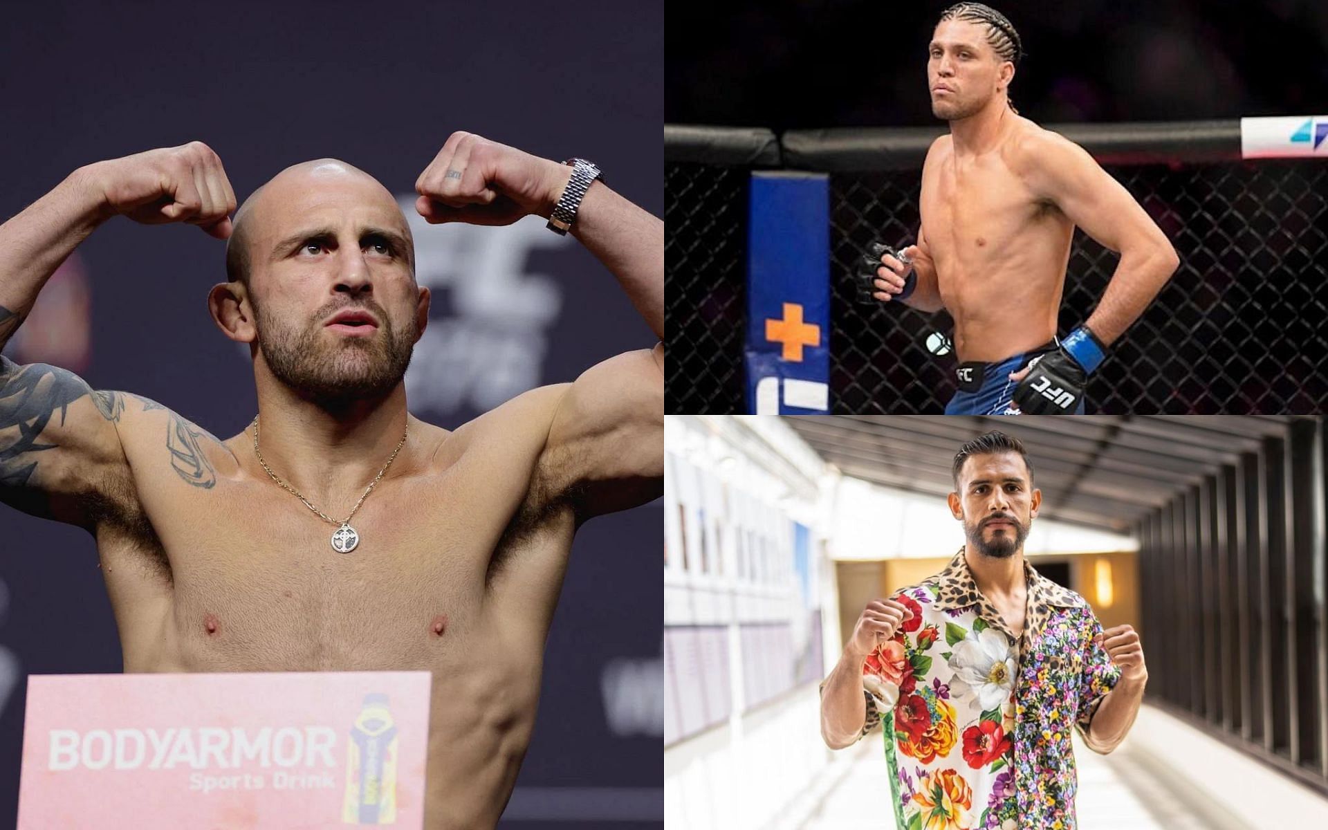 Alexander Volkanovski (L), Brian Ortega (top right), and Yair Rodriguez (bottom Right) [Images courtesy of Getty @briantcity Instagram and @panteraufc Instagram]