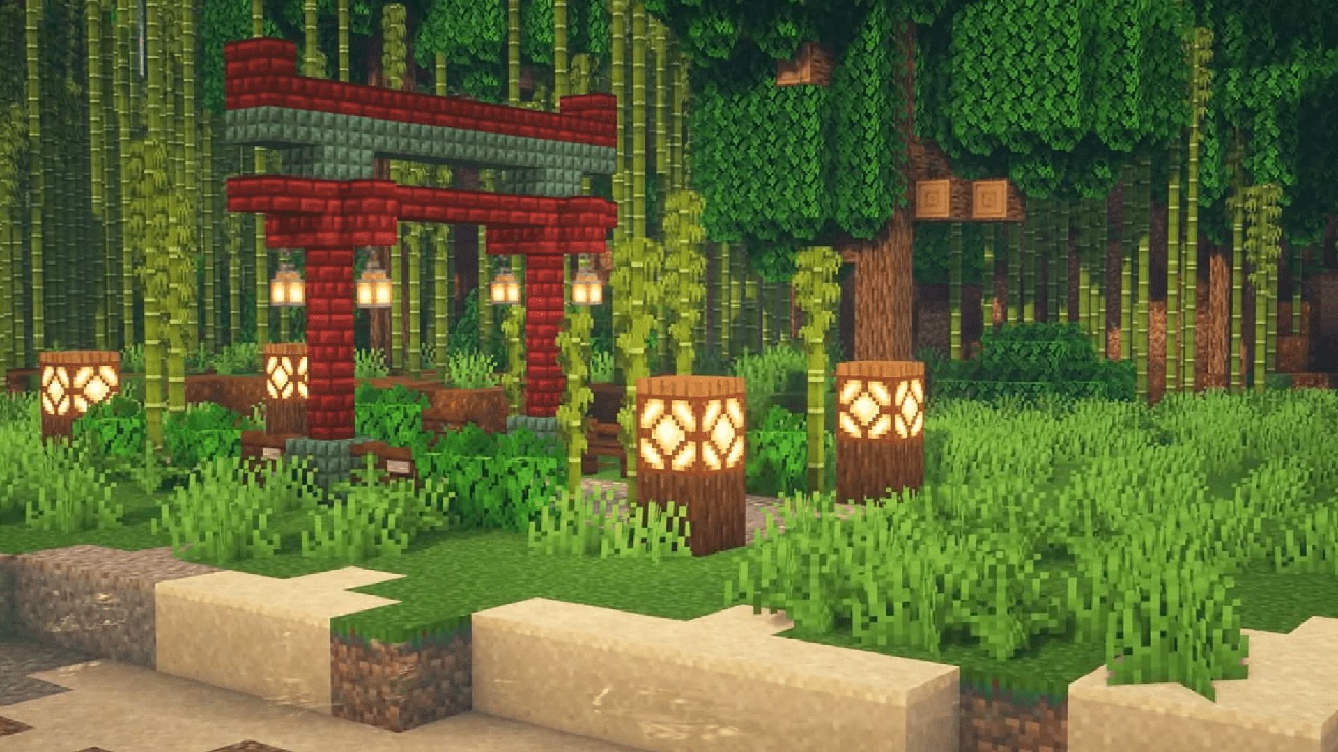 A Japanese-styled garden path (Image via Minecraft.net)