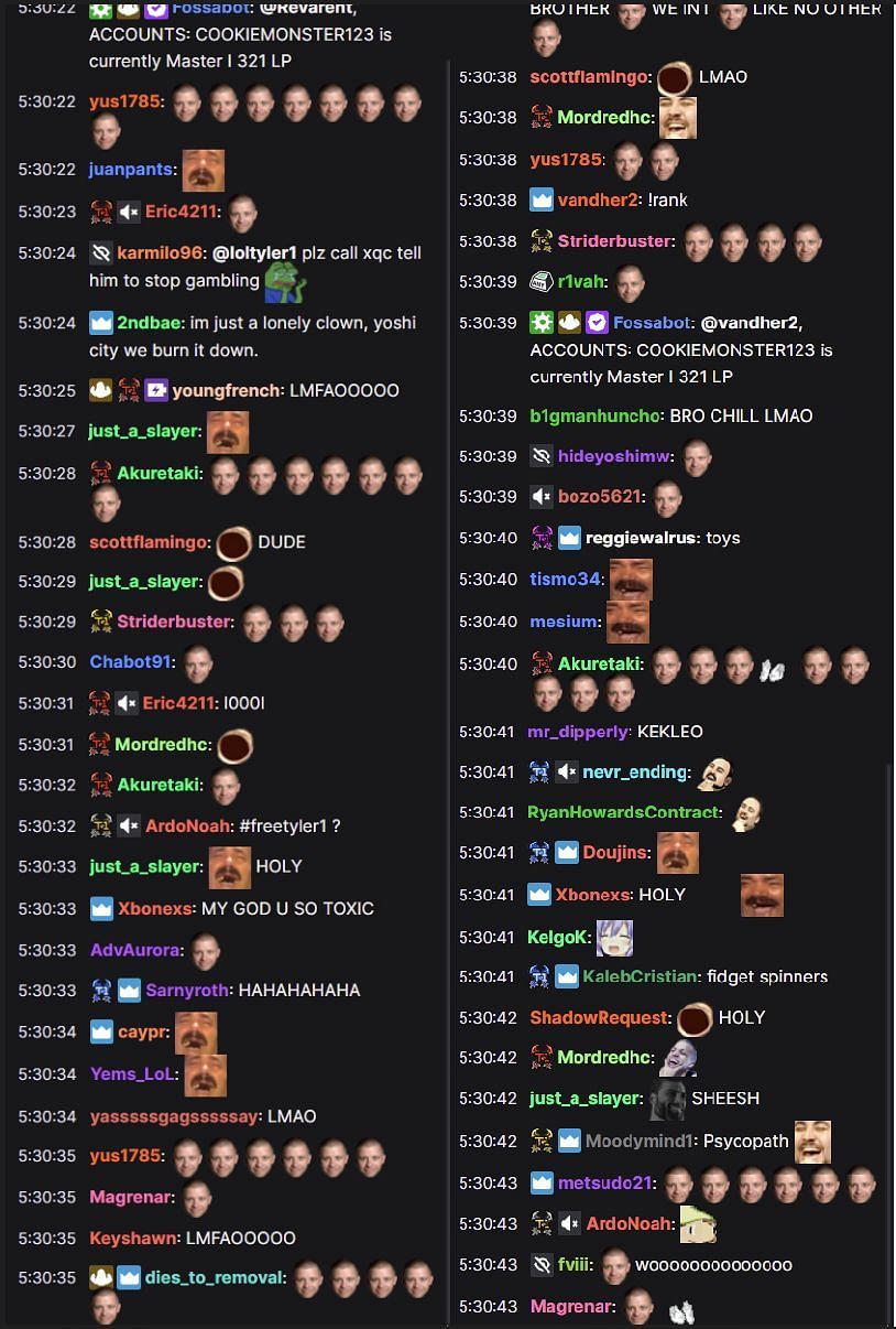 Twitch chat reacts to the streamer&#039;s strong statements (Images via loltyler1/Twitch)