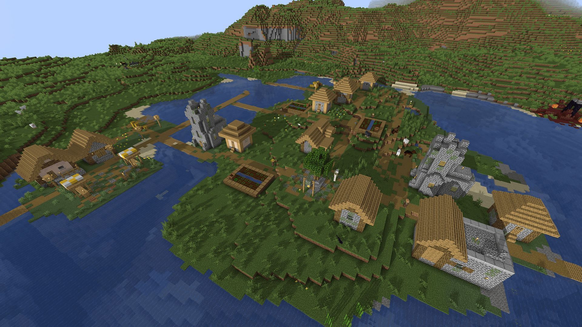 The plains village near spawn (Image via Minecraft)
