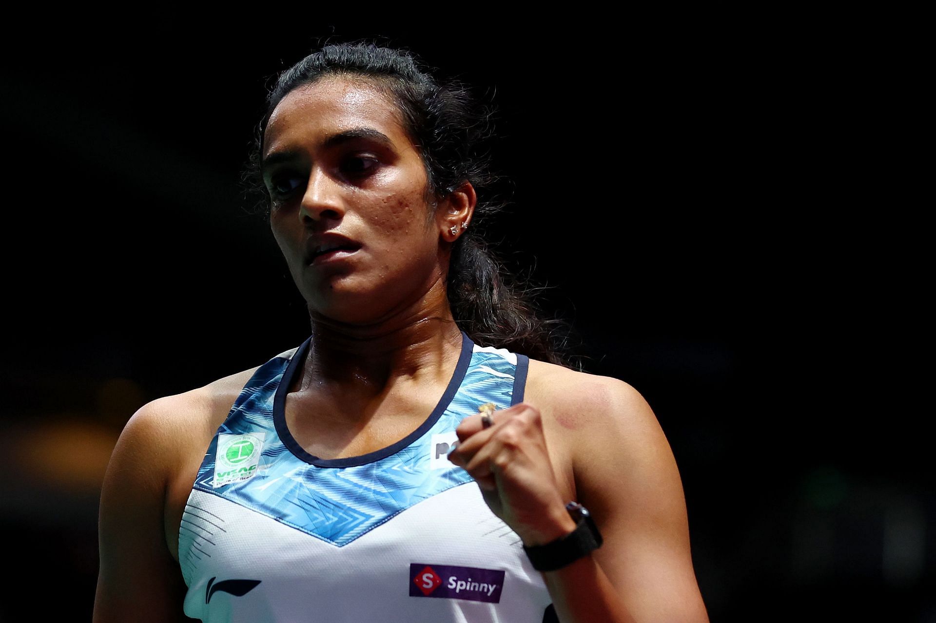 Sindhu fistpumps during her semifinal match at the 2022 Singapore Open (Image courtesy: Getty Images)