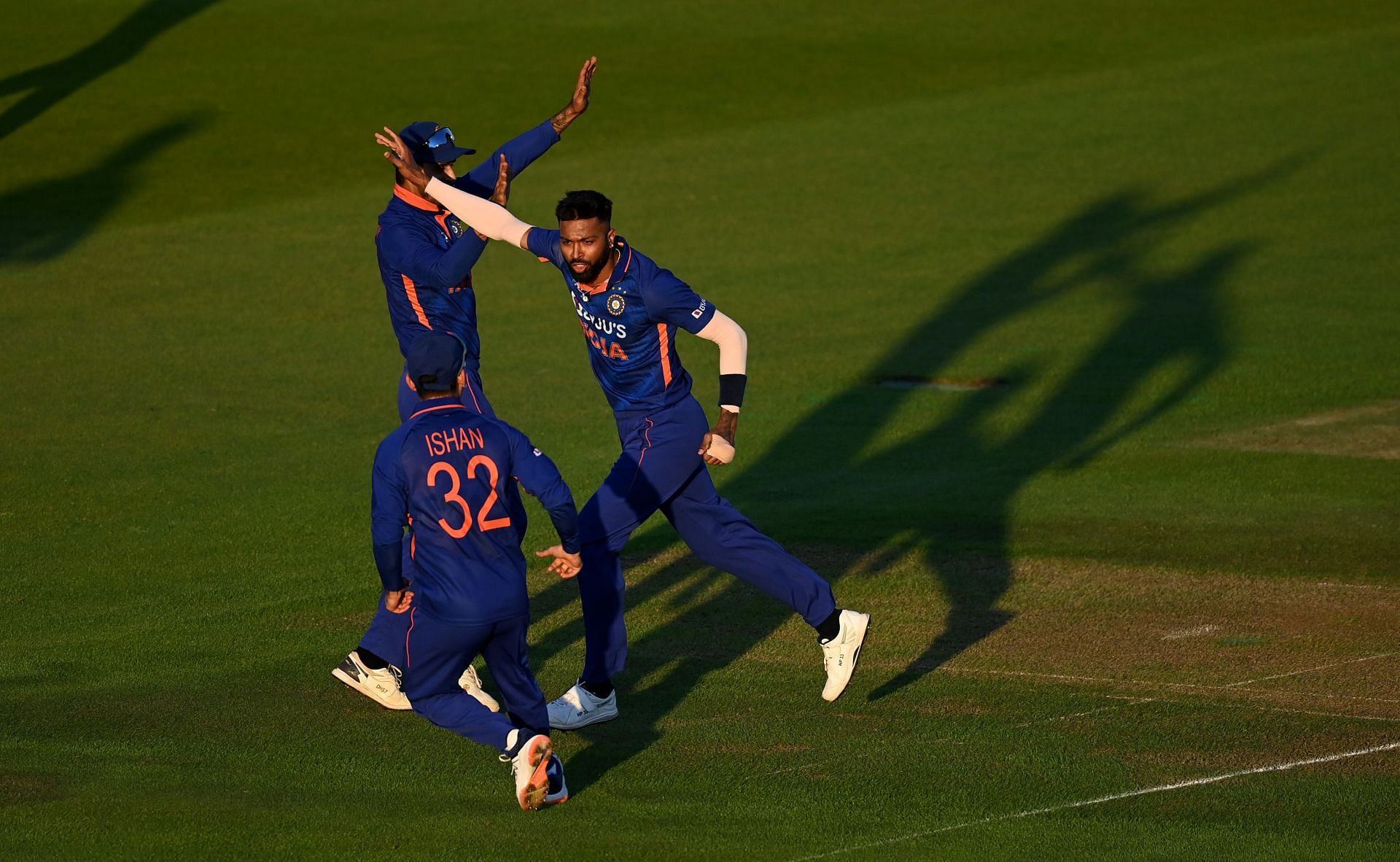 Hardik Pandya celebrates a wicket during IND vs ENG 1st T20I