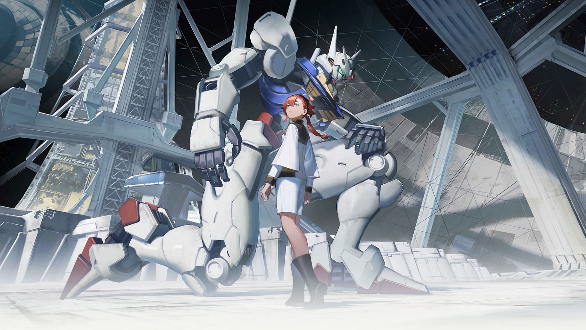 Suletta Mercury with her mobile suit, the Gundam Aerial (Image via Mobile Suit Gundam: The Witch From Mercury)