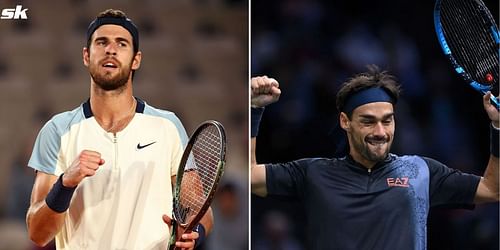 Karen Khachanov (L) and Fabio Fognini.