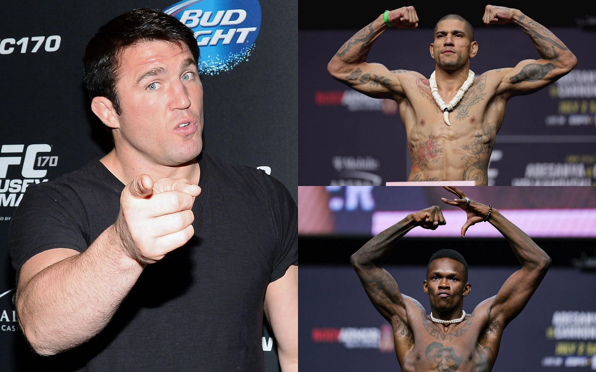 Chael Sonnen (Left), Israel Adesanya (Bottom Right), and Alex Pereira (Top Right) (Images courtesy of Getty)